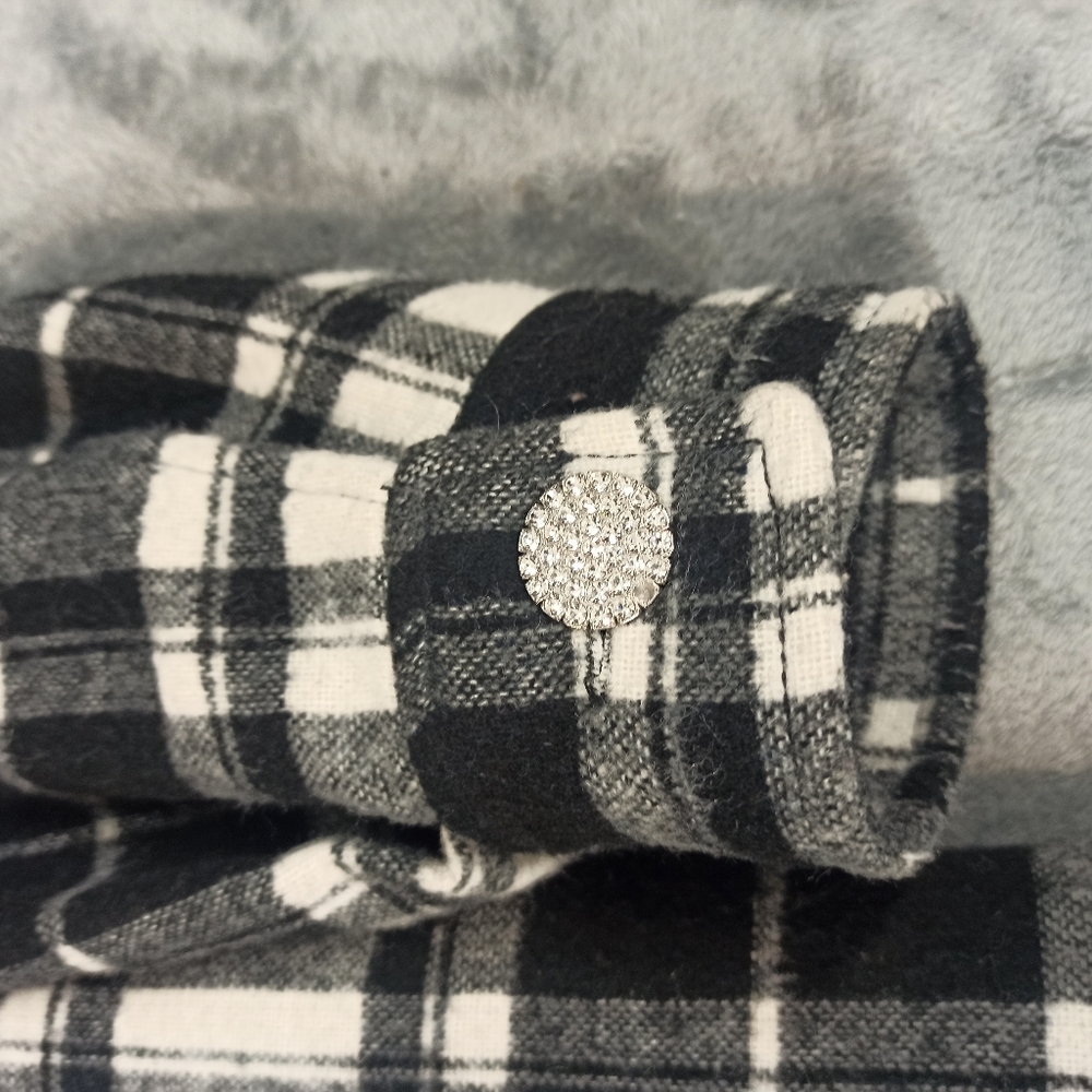 zara womens black and white check shirt with diamons buttons and trim Medium - Picture 3 of 15